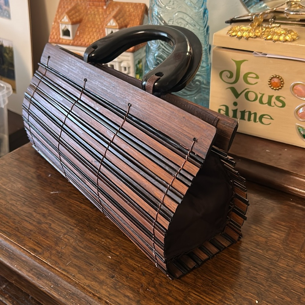 Vintage Bamboo Wooden Handbag Boho 1960s Beachy